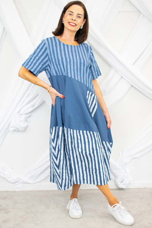 Ava Cocoon Dress In Denim Blue
