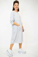 Elegant Estelle Stripe Cocoon Dress in Grey