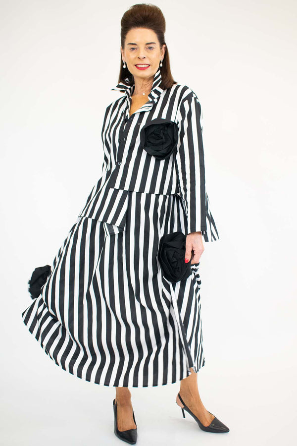 Luxury Toulouse Rose Stripe Co-Ord in Black and White