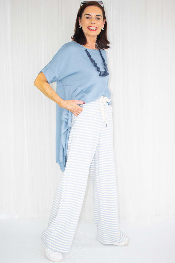 Sadie Striped Trouser in Beige with Eggshell Blue
