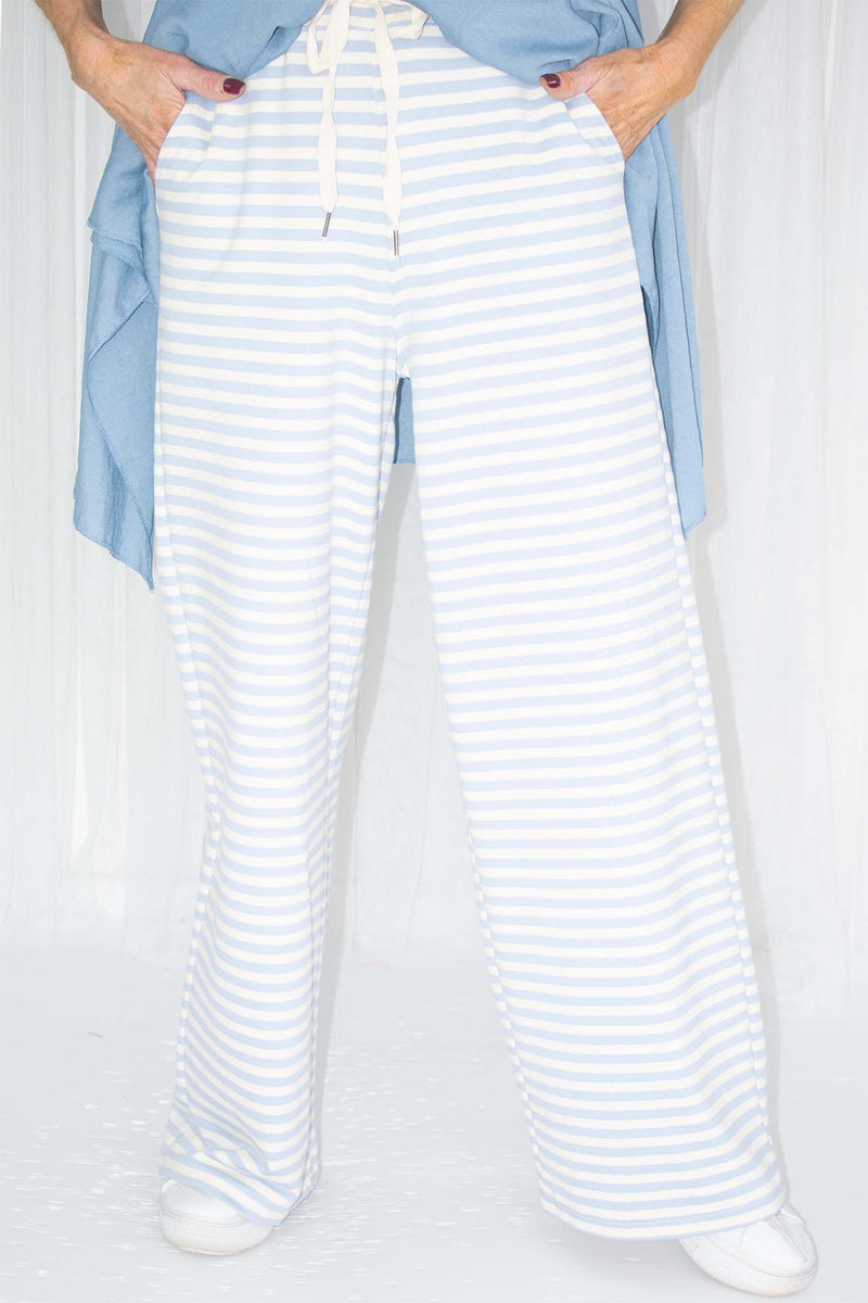 Sadie Striped Trouser in Beige with Eggshell Blue