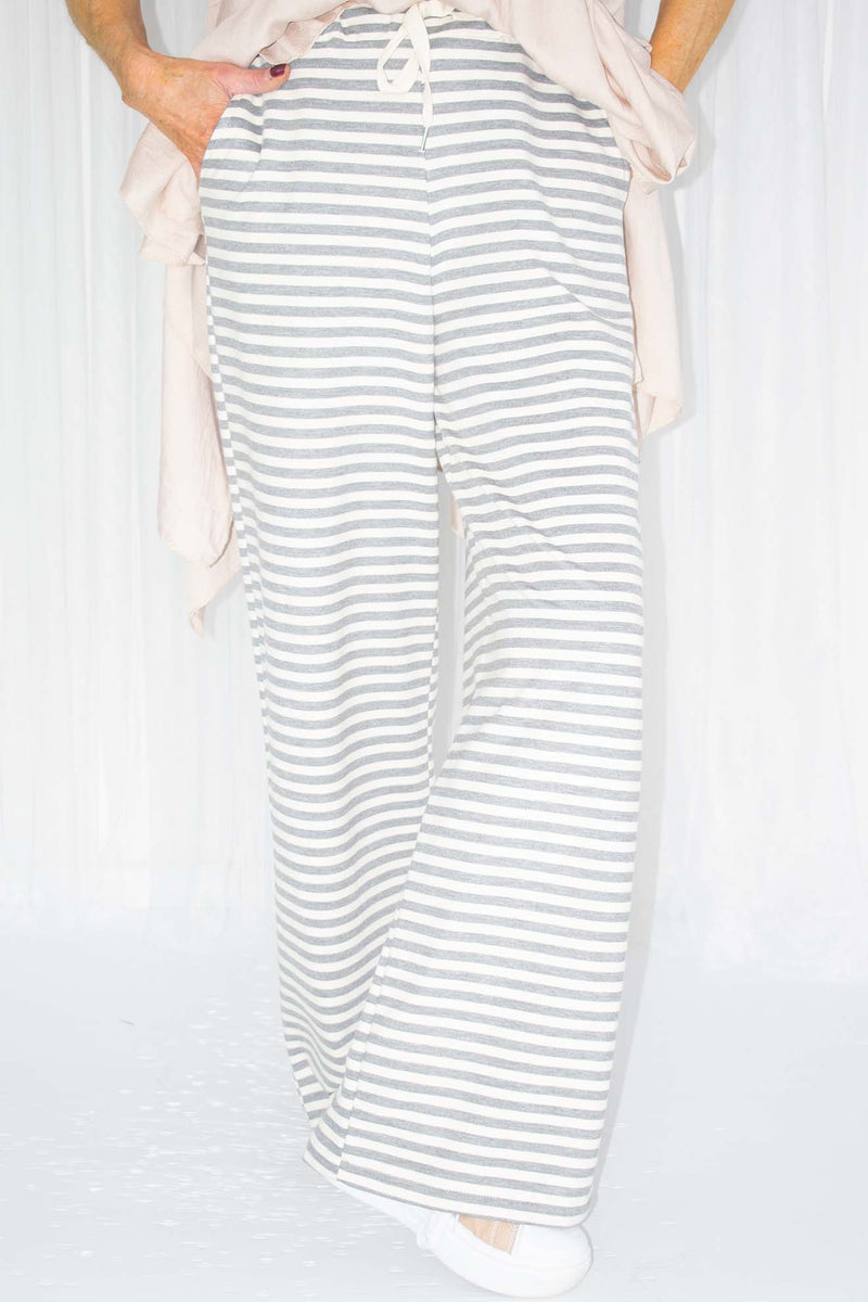 Sadie Striped Trouser in Beige with Soft Grey