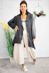 Isla  Zip Jacket in Charcoal Grey faux suede