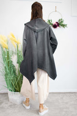 Isla  Zip Jacket in Charcoal Grey faux suede