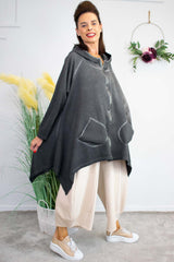 Isla  Zip Jacket in Charcoal Grey faux suede