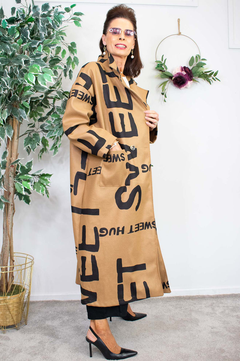 Sweet Letter Duster Coat in Camel