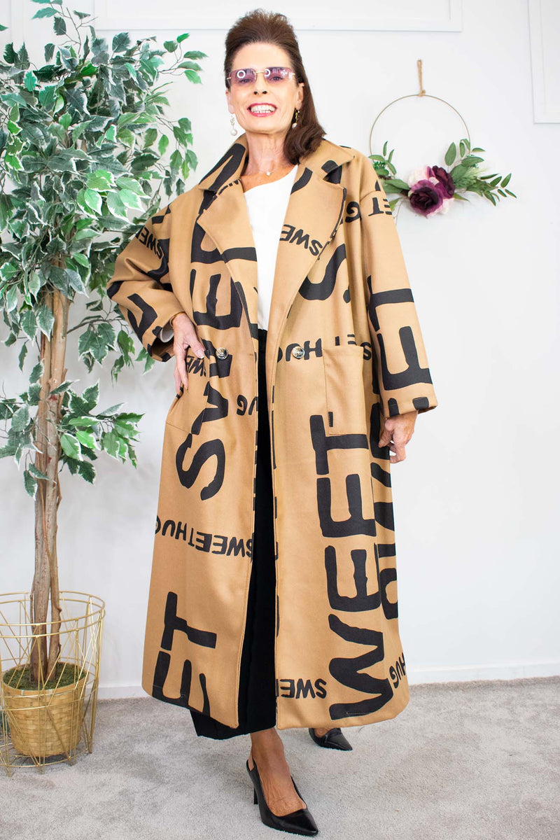 Sweet Letter Duster Coat in Camel