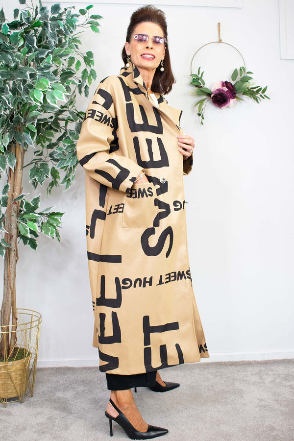 Sweet Letter Duster Coat in Warm Beige