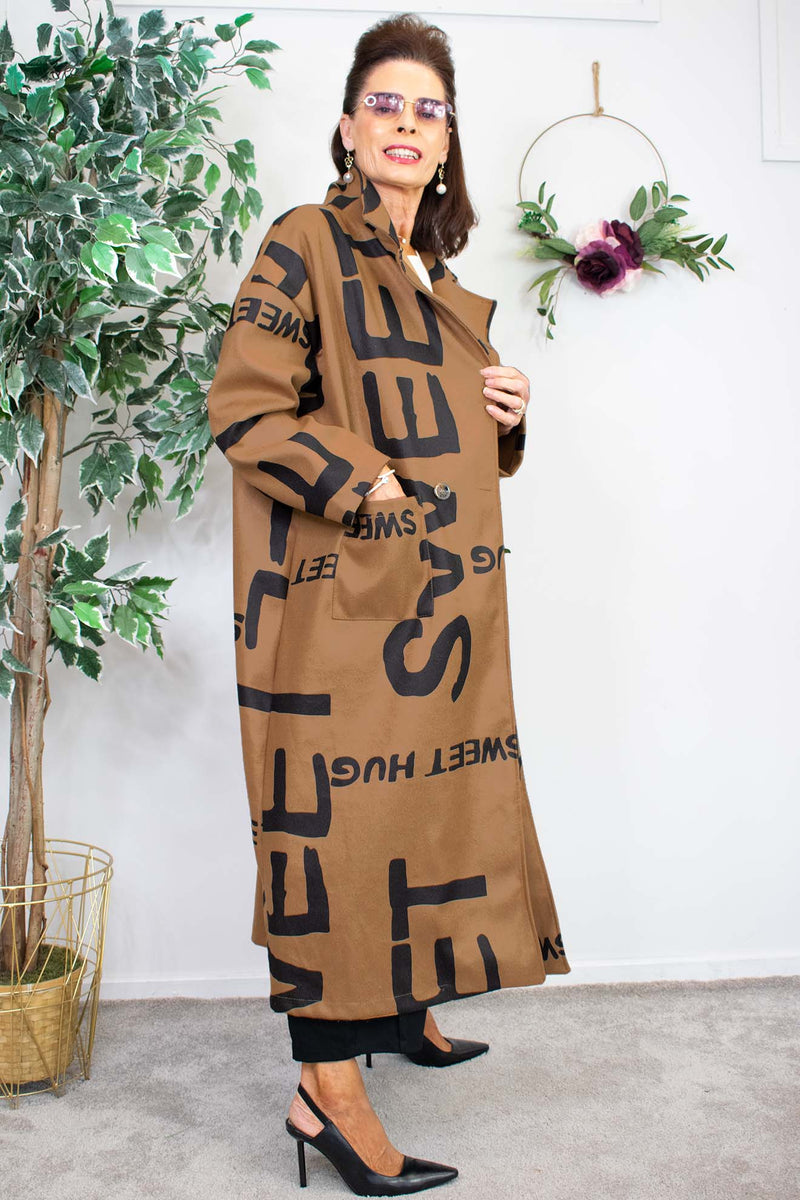 Sweet Letter Duster Coat in Chocolate
