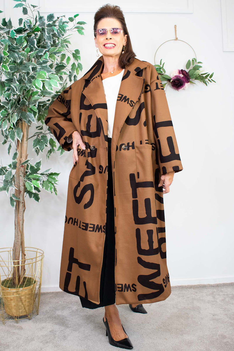 Sweet Letter Duster Coat in Chocolate