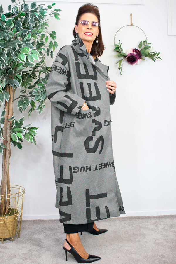 Sweet Letter Duster Coat in Grey