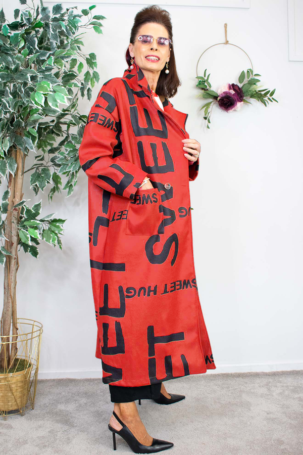Sweet Letter Duster Coat in Red