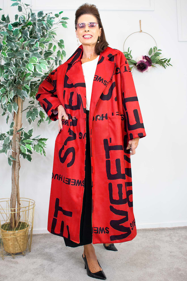 Sweet Letter Duster Coat in Red