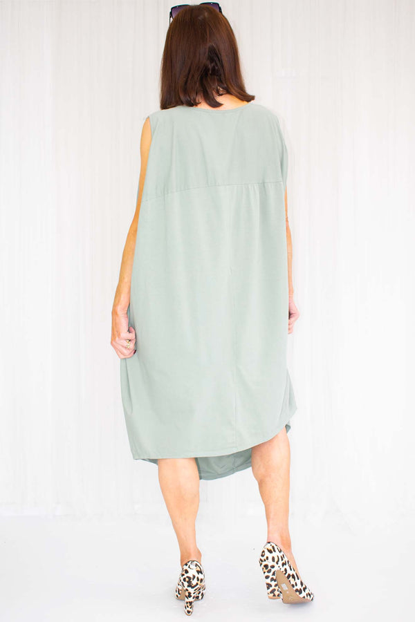 Simple Cocoon Jersey Tank Dress in Sage