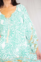 Brianna Bell Sleeve Top in Mint with Orange