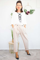 Bettie Two Button Scuba Trouser in Warm Beige