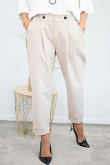 Bettie Two Button Scuba Trouser in Warm Beige
