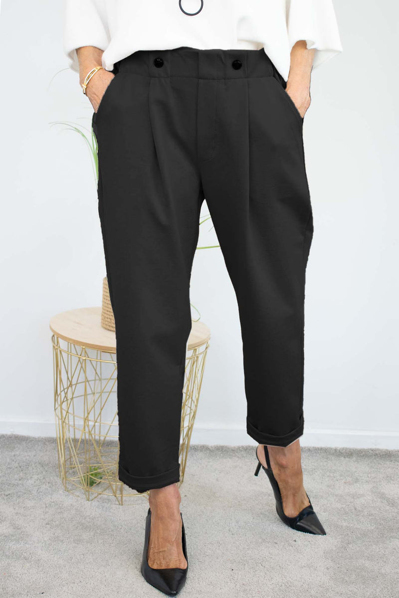 Bettie Two Button Scuba Trouser in Black