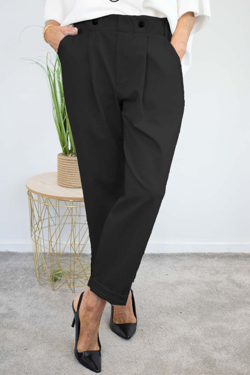 Bettie Two Button Scuba Trouser in Black