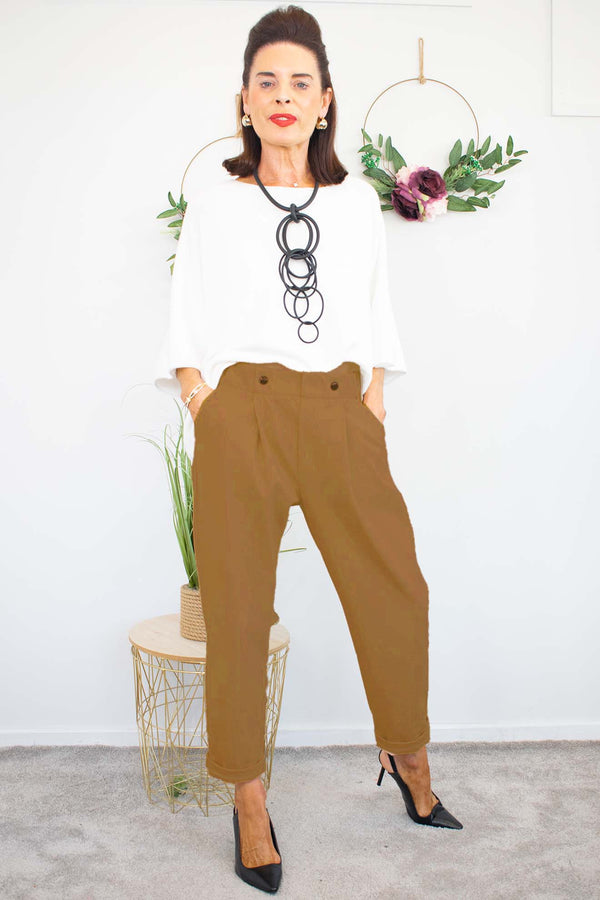 Bettie Two Button Scuba Trouser in Camel