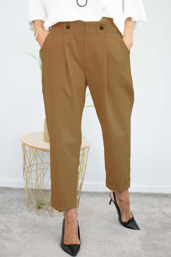 Bettie Two Button Scuba Trouser in Camel