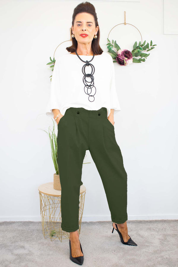 Bettie Two Button Scuba Trouser in Khaki