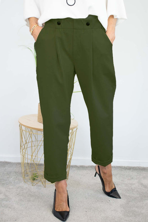 Bettie Two Button Scuba Trouser in Khaki