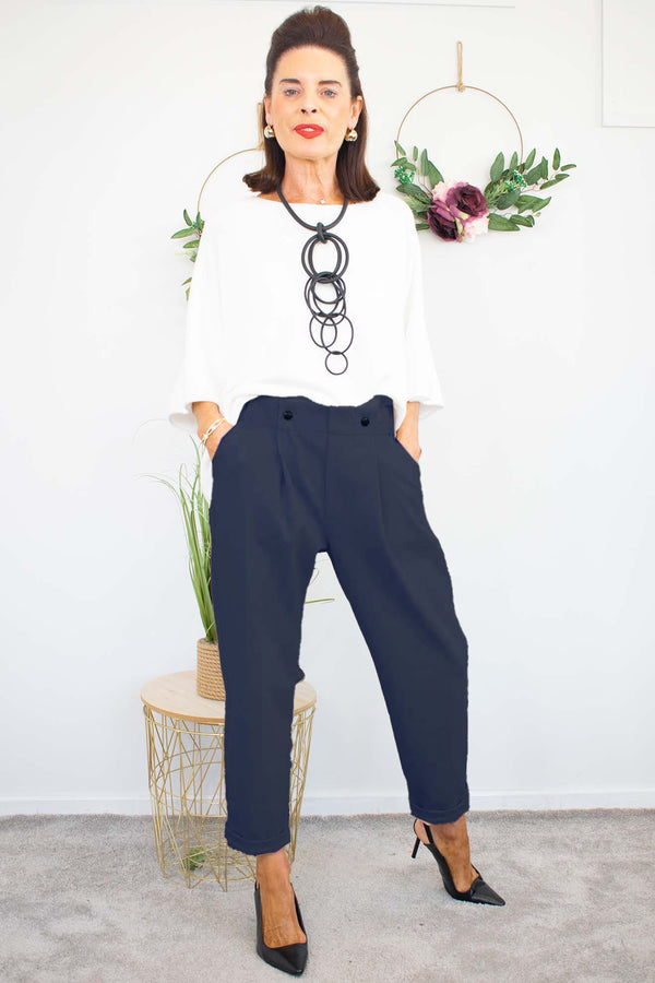 Bettie Two Button Scuba Trouser in Navy