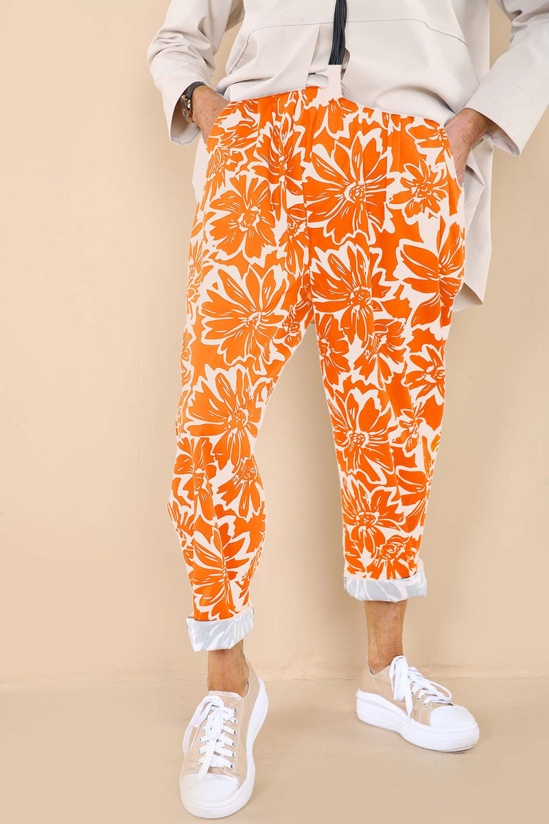 Violet Trousers in Orange with Beige