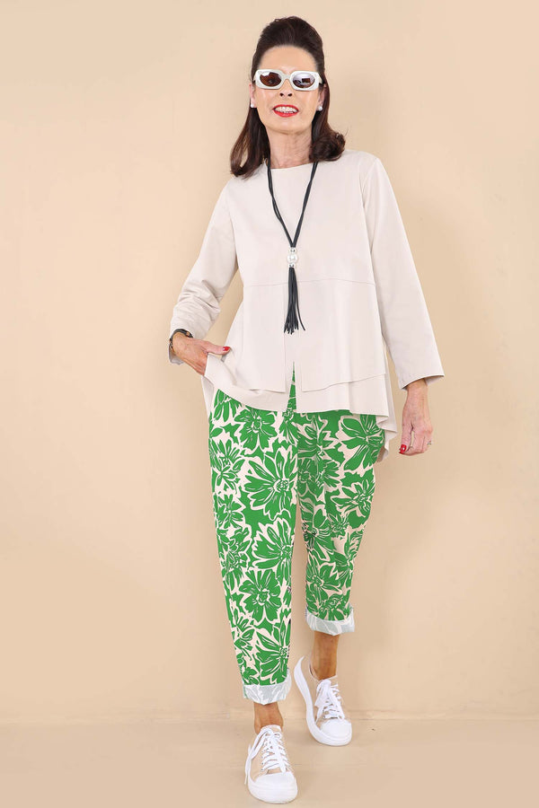 Violet Trousers in Jade Green with Beige