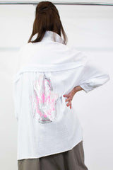 Meka Waffle Shirt in White with Pink