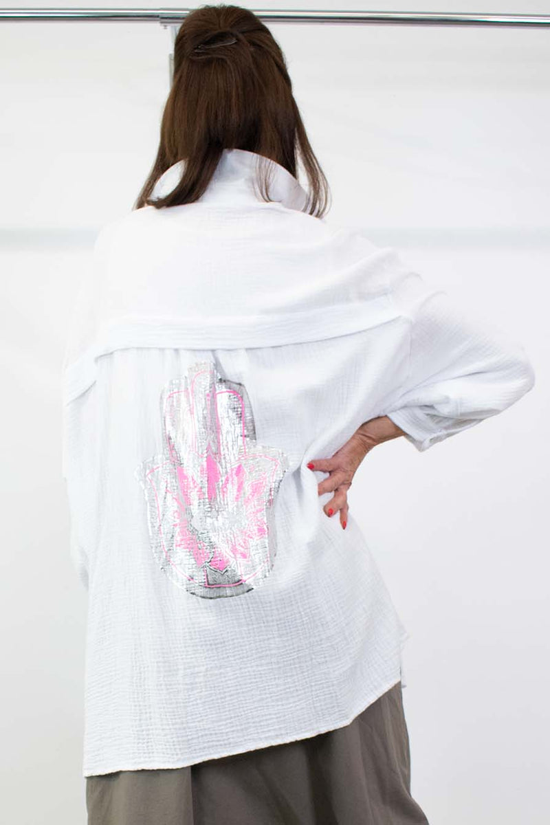 Meka Waffle Shirt in White with Pink