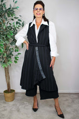 Camilla Pin Stripe Waistcoat in Black with Soft Blue stripe