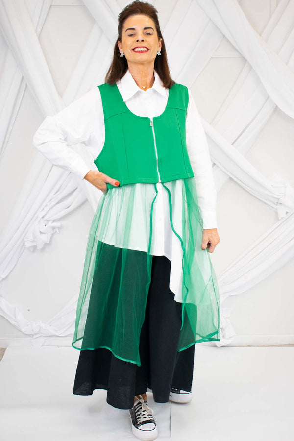 Leanna Longline Mesh Waistcoat in Green