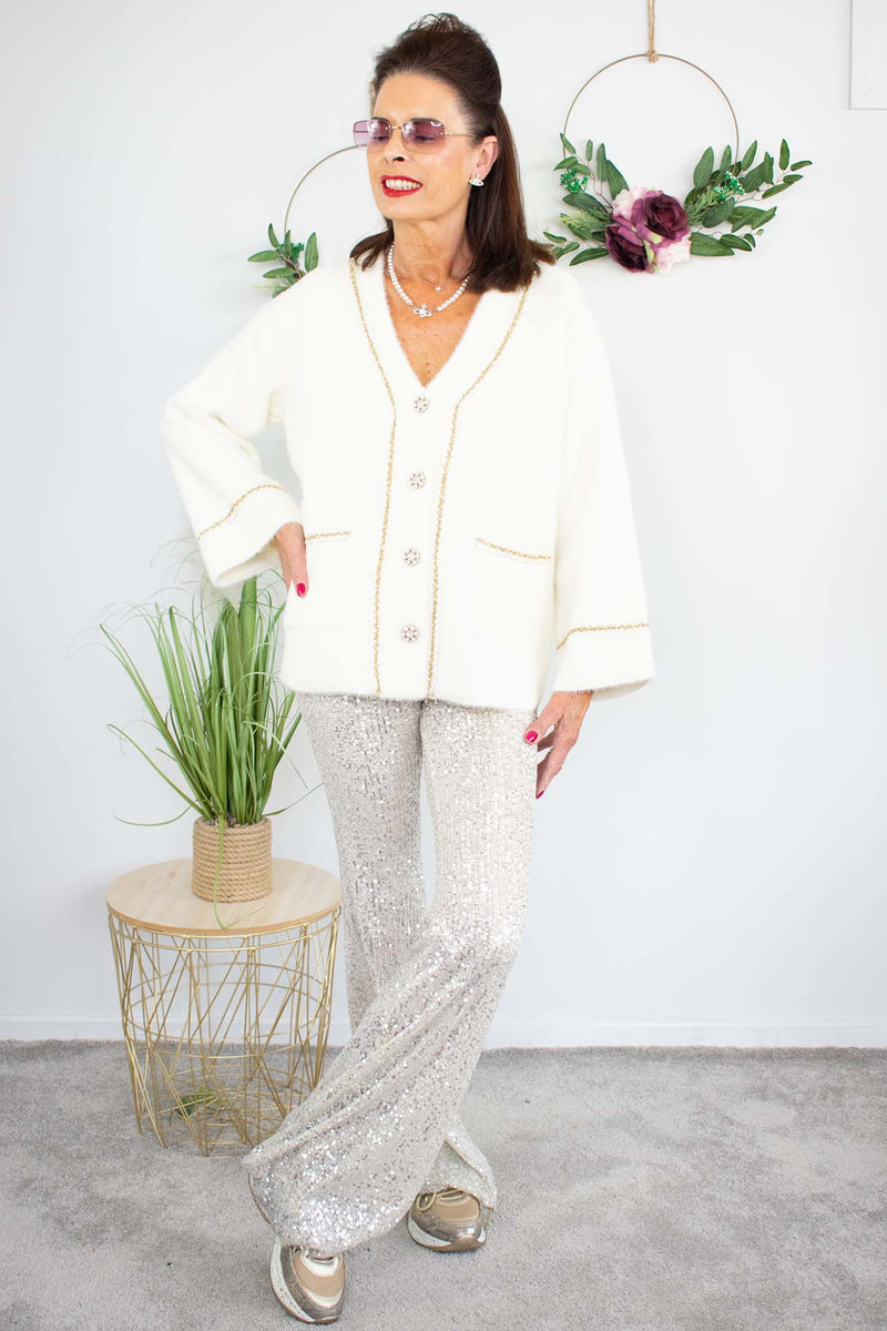 Luxury Portobello Jacket in White with Gold