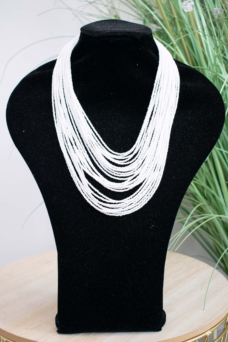 Lagenlook Bead Layered Necklace in White