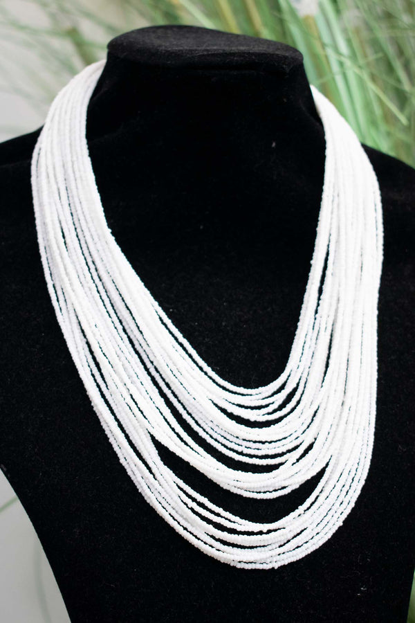 Lagenlook Bead Layered Necklace in White