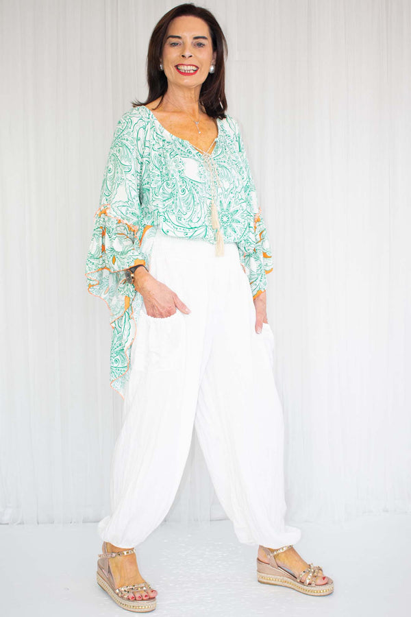 Lyla Linen Style Trouser in White