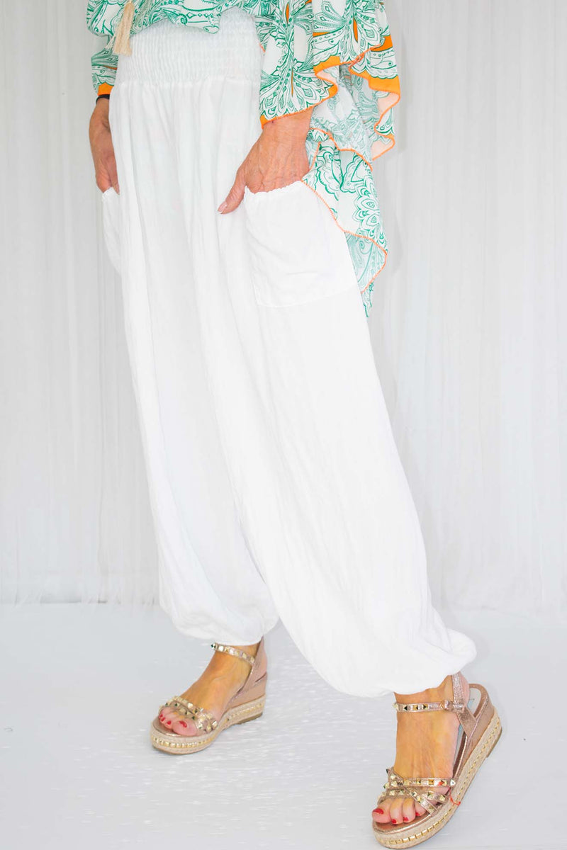 Lyla Linen Style Trouser in White