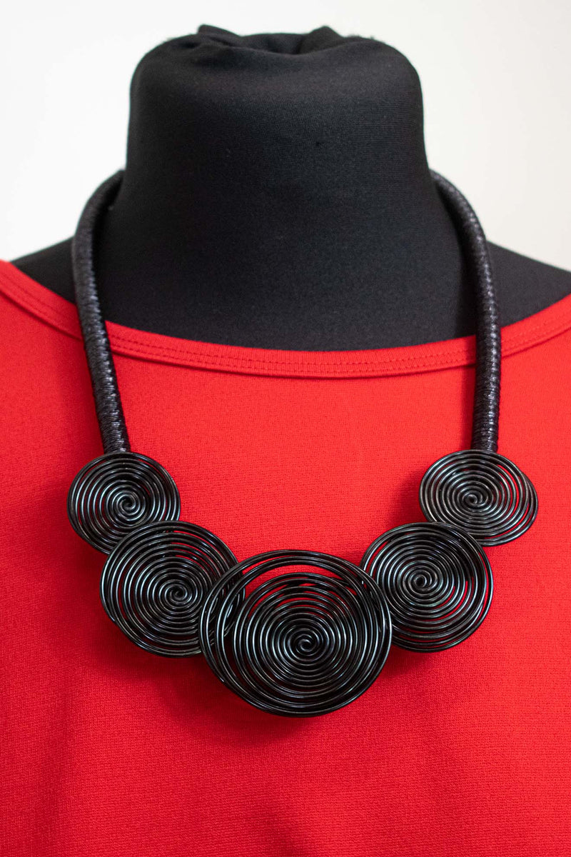 Statement Spiral Twisted Wire Necklace in Black