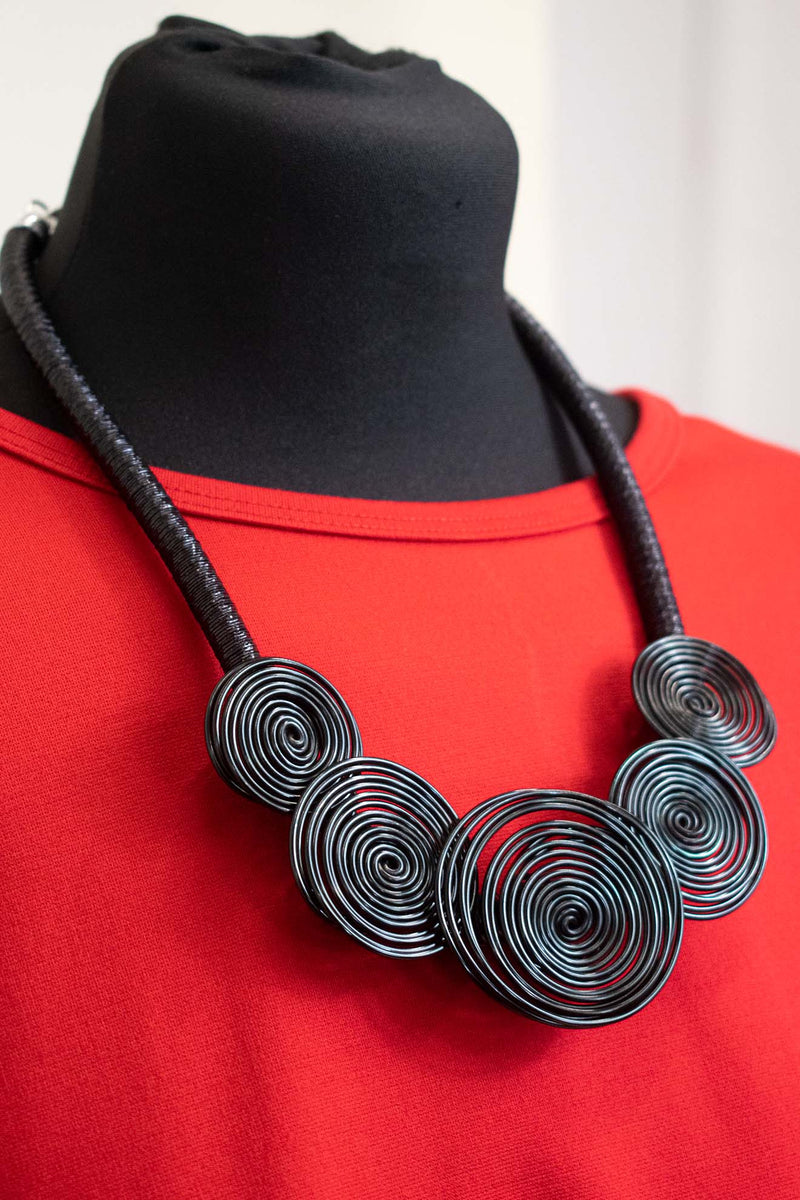 Statement Spiral Twisted Wire Necklace in Black