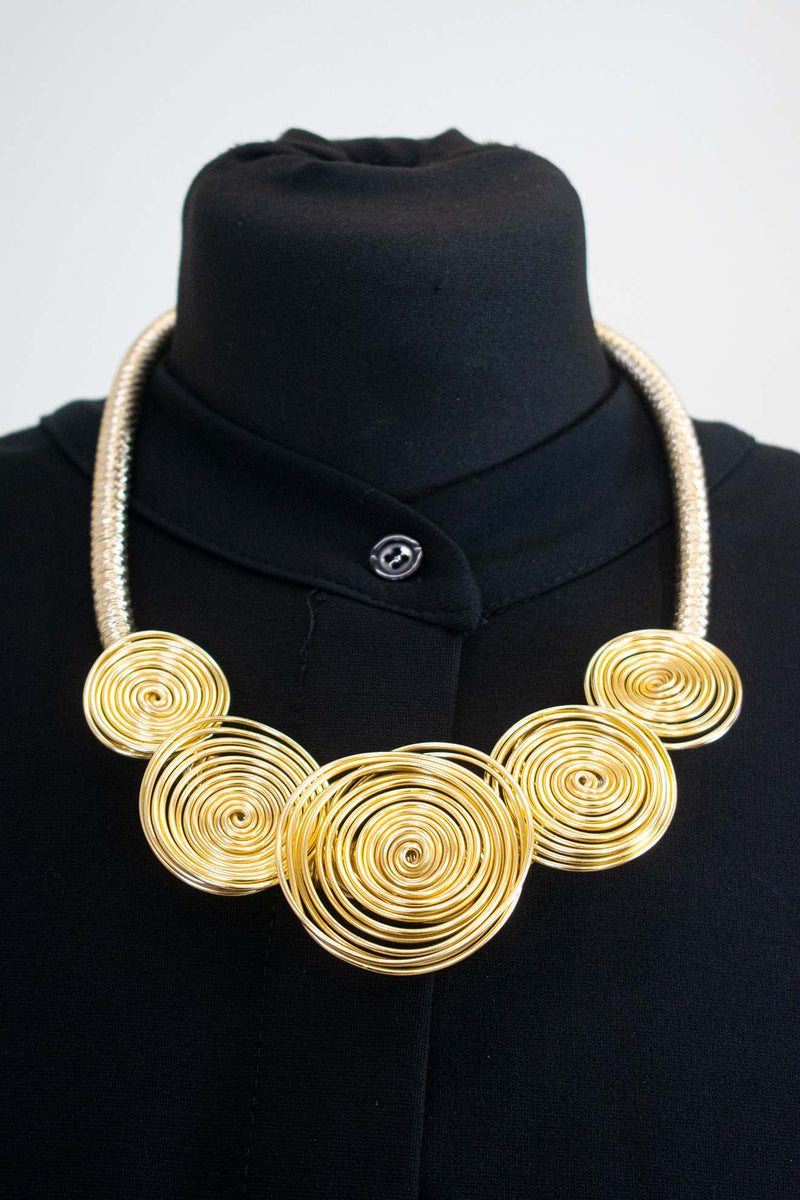 Statement Spiral Twisted Wire Necklace in Gold