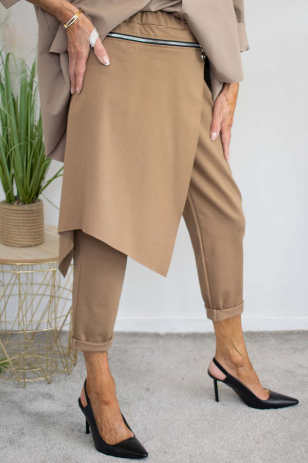 Zoey Zip Detail Trouser in Camel