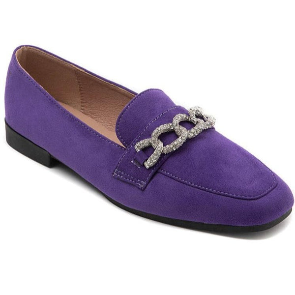 Women's Embellished  Flats Loafers in Purple - 3666