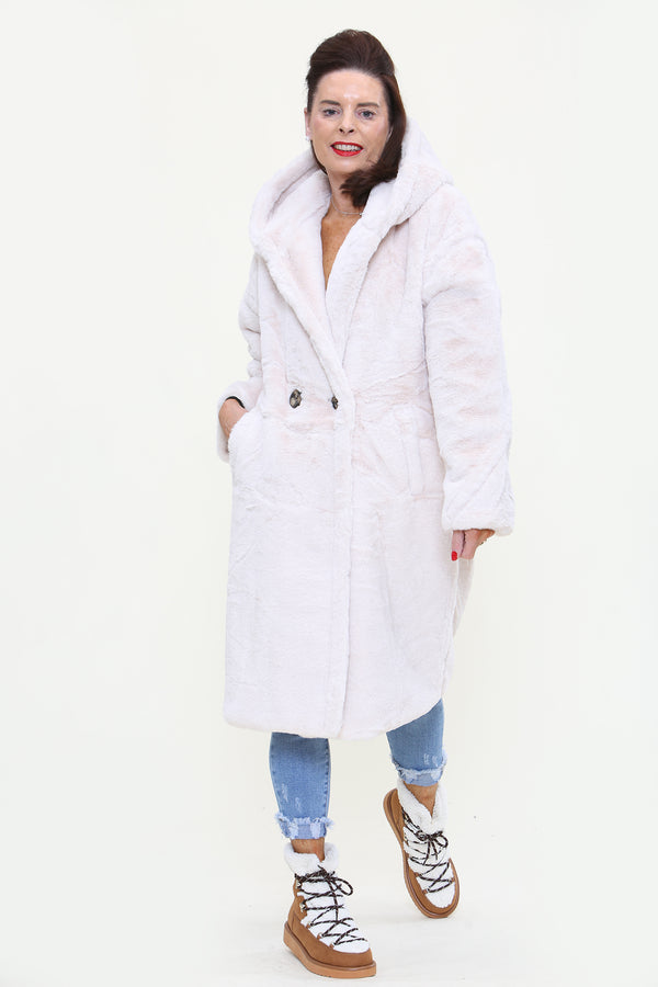 New Jersey Faux Fur Hood Jacket In Warm beige