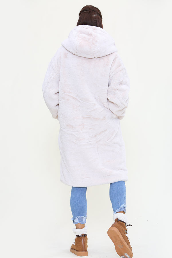 New Jersey Faux Fur Hood Jacket In Warm beige