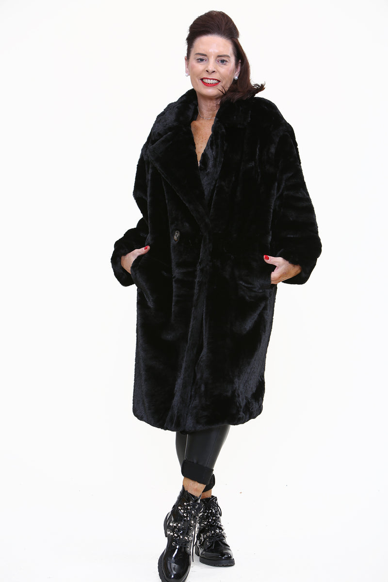 New York Faux Fur Jacket In Black
