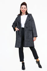 Bayonne Fluffy Striped Coat In Black