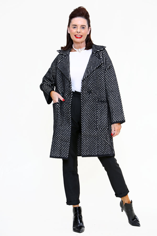Bayonne Fluffy Striped Coat In Black