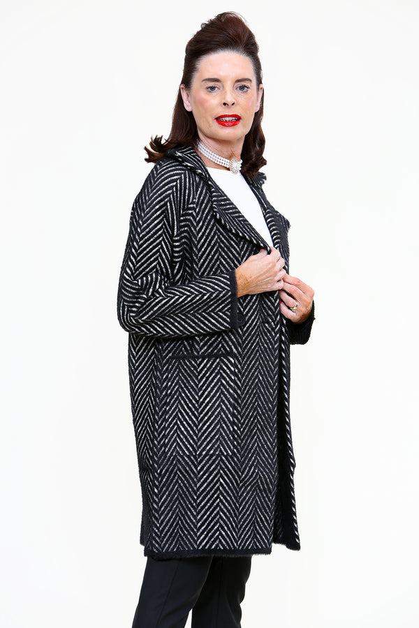 Bayonne Fluffy Striped Coat In Black